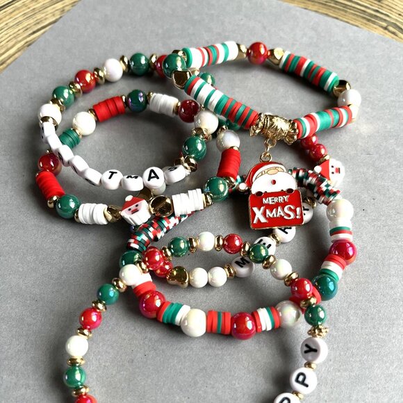 Set of SIX Fun Christmas Bracelets! Santa Claus NEW - Picture 2 of 2